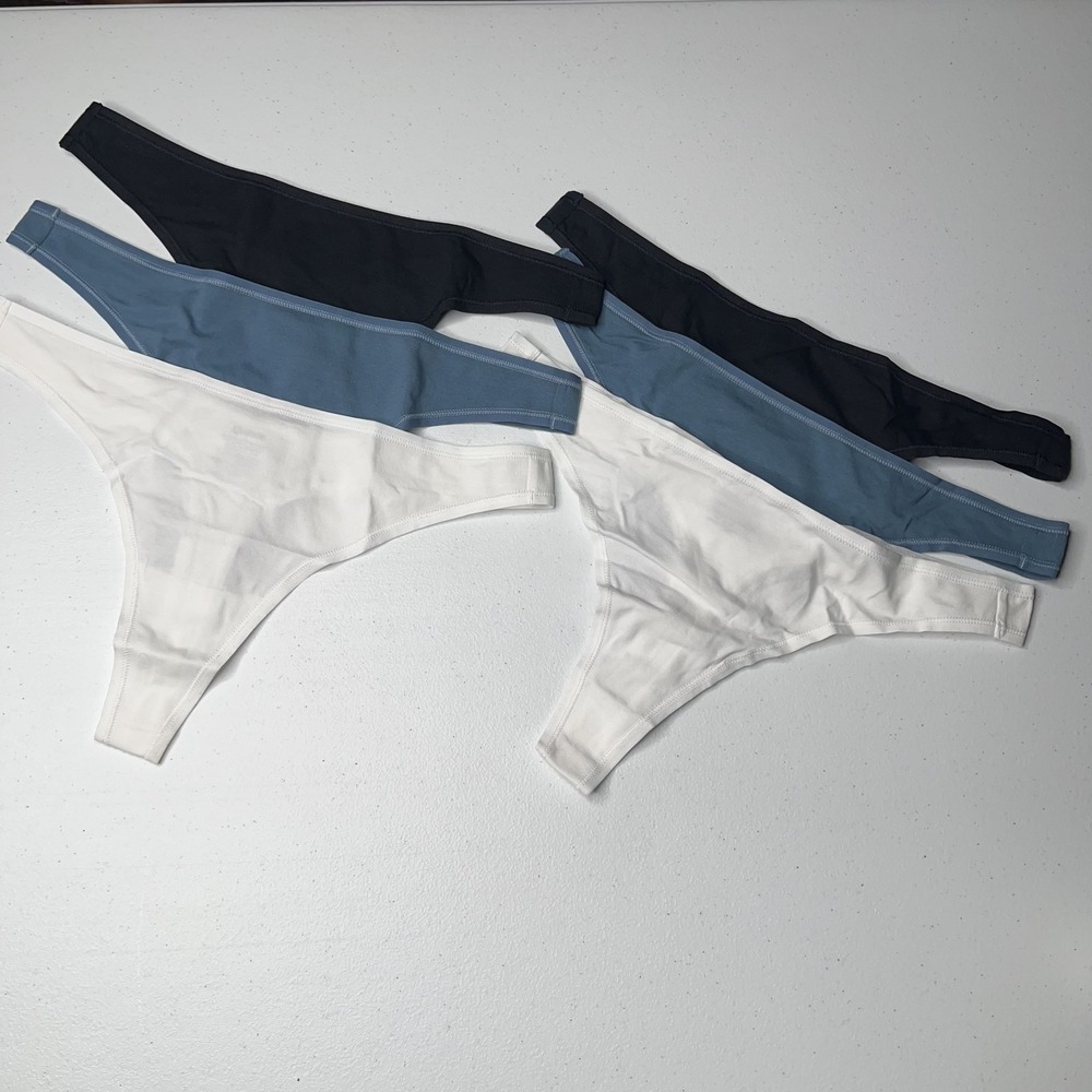 Quince Womens Organic Cotton Thong 6 Pack Size L Black Soft White Ocean NWOT